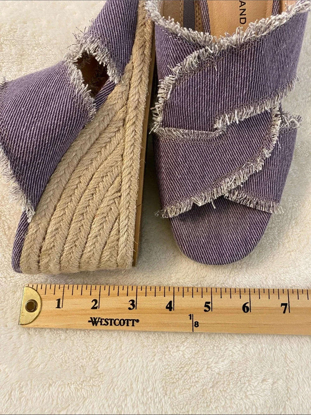 Lucky Brand Women's Madgie Wedge Purple Distressed Denim 7.5